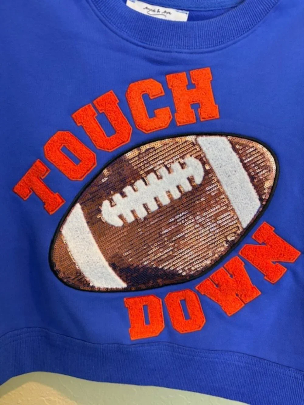 Anna & Ava Sequin Football Touch Down Cropped Oversize Sweatshirt Womens S/M NWT - Picture 13 of 14